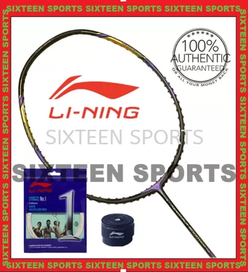 Lining Aeronaut 9000I Badminton Racket (Black Gold Purple) C/W Lining No.1 String & Overgrip