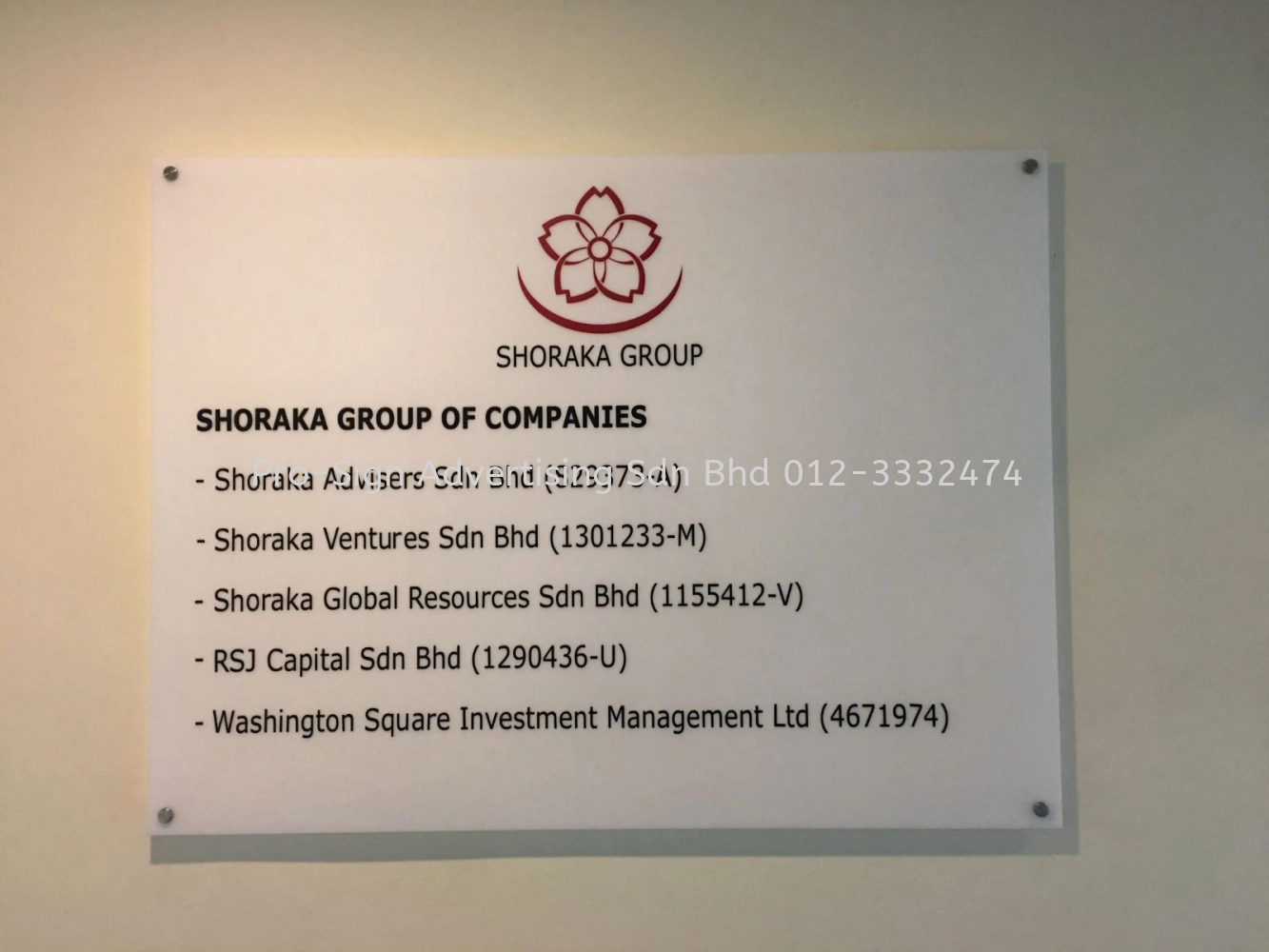 ACRYLIC CUT OUT AND ACRYLIC PANEL (SHORAKA GROUP, KL, 2020)