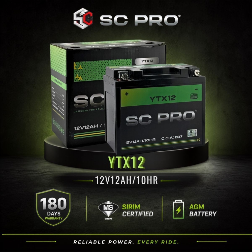 YTX12-BS SC PRO - Bateri CM200T/ATC 125M/CB1000F/VF750C/XT600/ZRX1200/VULCAN 900/GSX-R