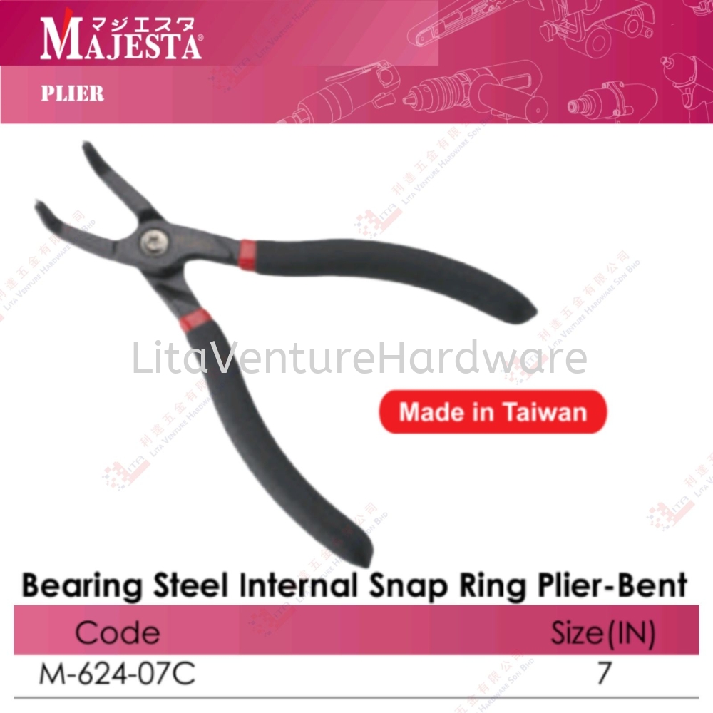 MAJESTA BRAND BEARING STEEL INTERNAL SNAP RING PLIER BENT - M62407C