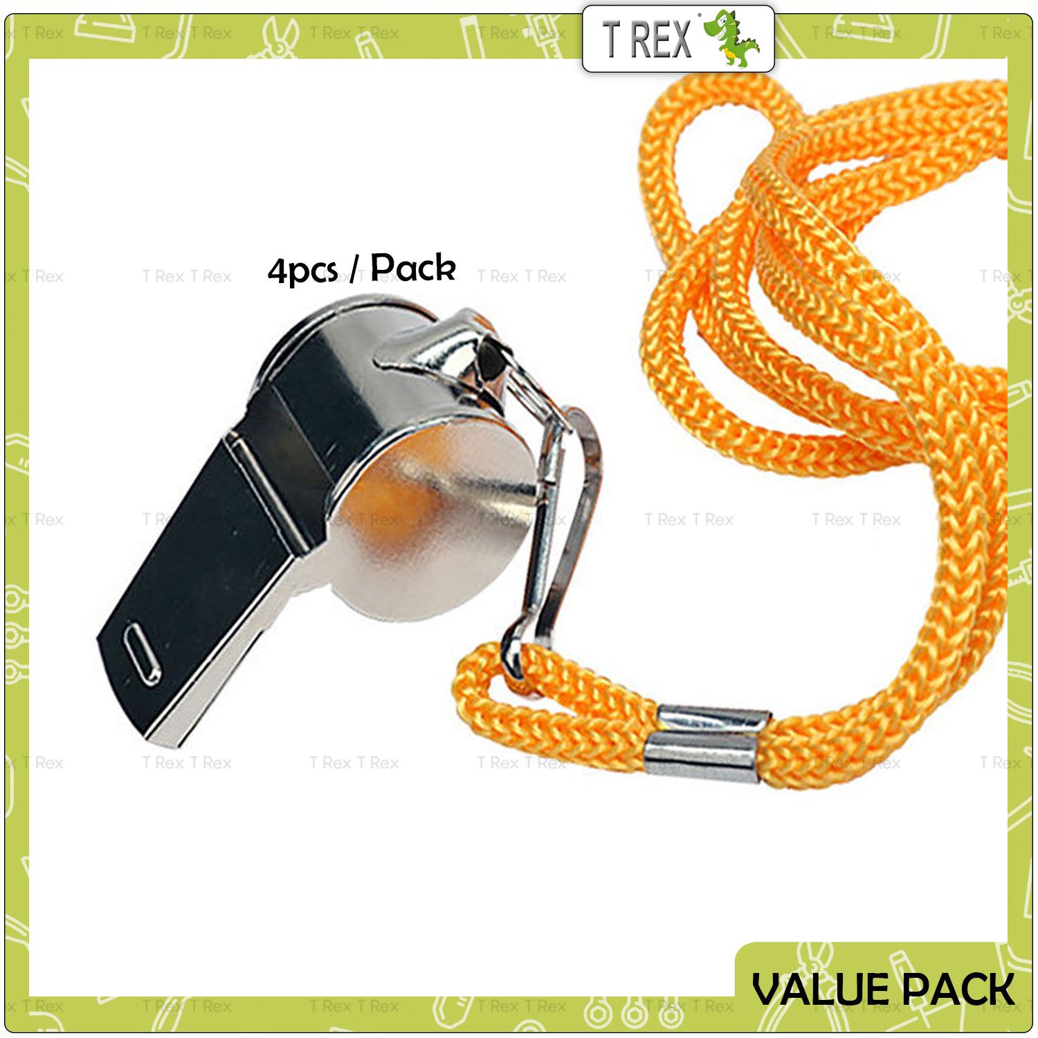 T Rex Stainless Steel Whistle - 4pcs