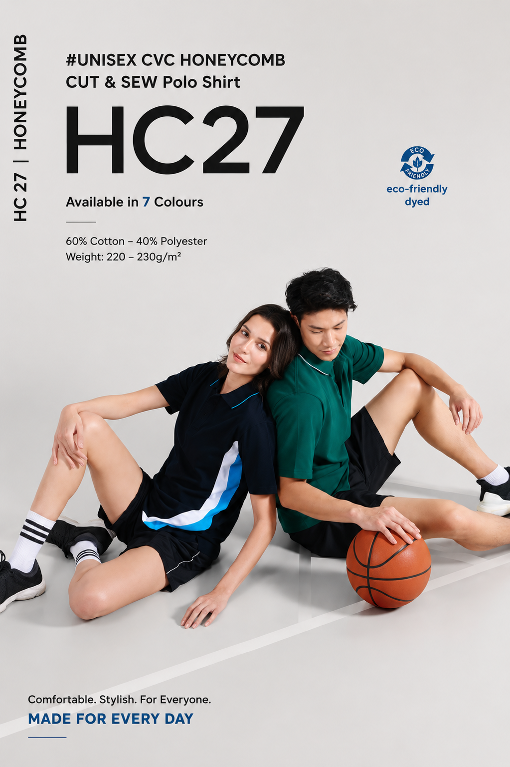 Unisex CVC Honeycomb Cut & Sew Polo Shirt - HC27