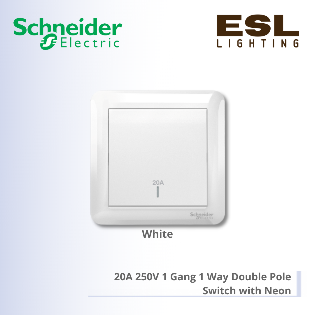 SCHNEIDER Affle Plus 20A 250V 1 Gang 1 Way Double Pole Switch with Neon - A3G31D20N_WE_G11