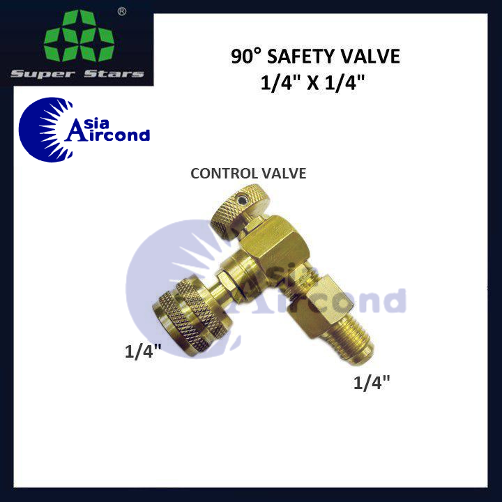 SUPER STARS 90 DEGREE SAFETY VALVE 1/4" x 1/4" CHARGING CONTROL VALVE AIRCOND BRASS ADAPTER [ORIGINAL]