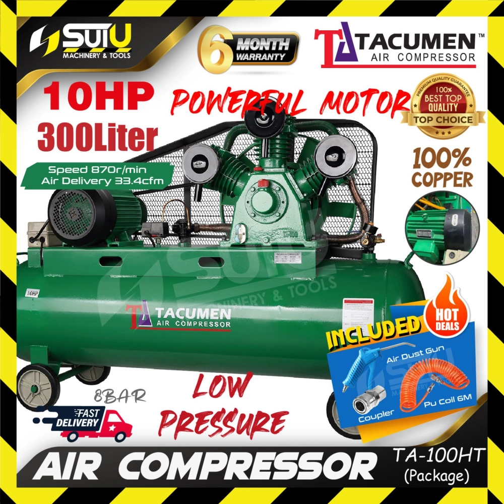 [HIGH PRESSURE] TACUMEN TA-100HT / TA100HT 300L 10HP 12.5Bar Air Compressor / Kompressor 870RPM (Compressor only/ Package)