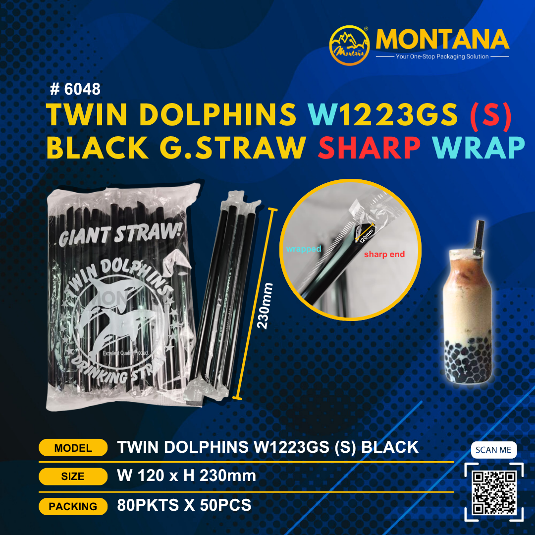 (6048) TWIN DOLPHINS W1223GS (S) BLACK G.STRAW SHARP WRAP