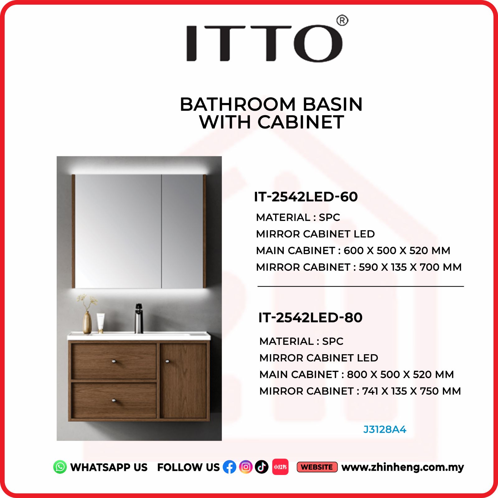 ITTO BATHROOM BASIN WITH CABINET IT-2542LED-60 + IT-2542LED-80
