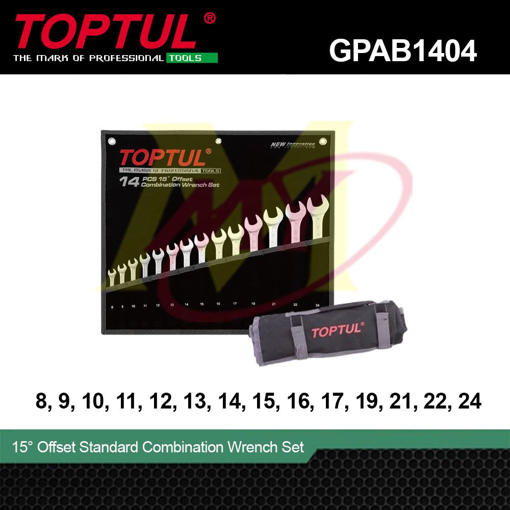 TOPTUL GPAB1404 Standard Combination Spanner Set 14 Pcs 8 - 24 [Code: 4587]