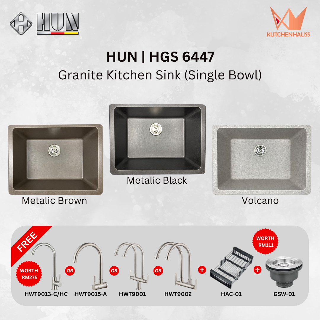 HUN - Kitchen Granite Sink Single Bowl Package (3 Colours) | HGS 6447
