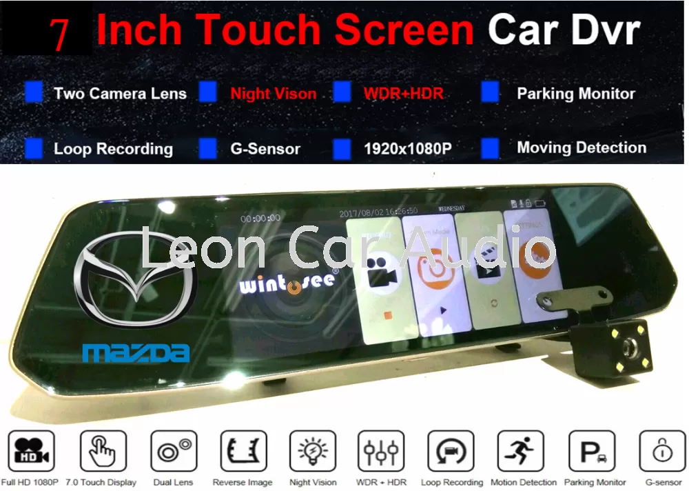 Mazda 7" FHD Touch Screen Rear View Mirror Dual Lens DVR Camera