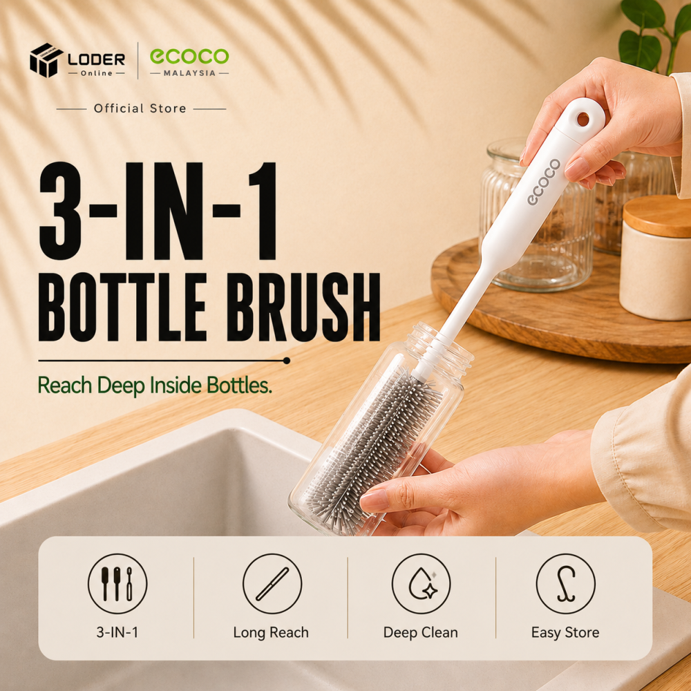 LODER ECOCO 3 In 1 Bottle Brush Cup Brush Straw Brush Water Bottle Cleaning Brush Set