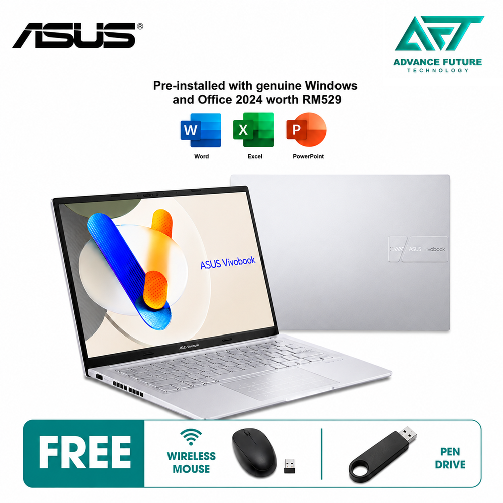 Asus VivoBook 14 A1405V-ALY909WS 14" WUXGA Laptop Cool Silver ( Intel Core i7 13620H, 16GB, 512GB, Intel, W11, H&S 2024&M365 )