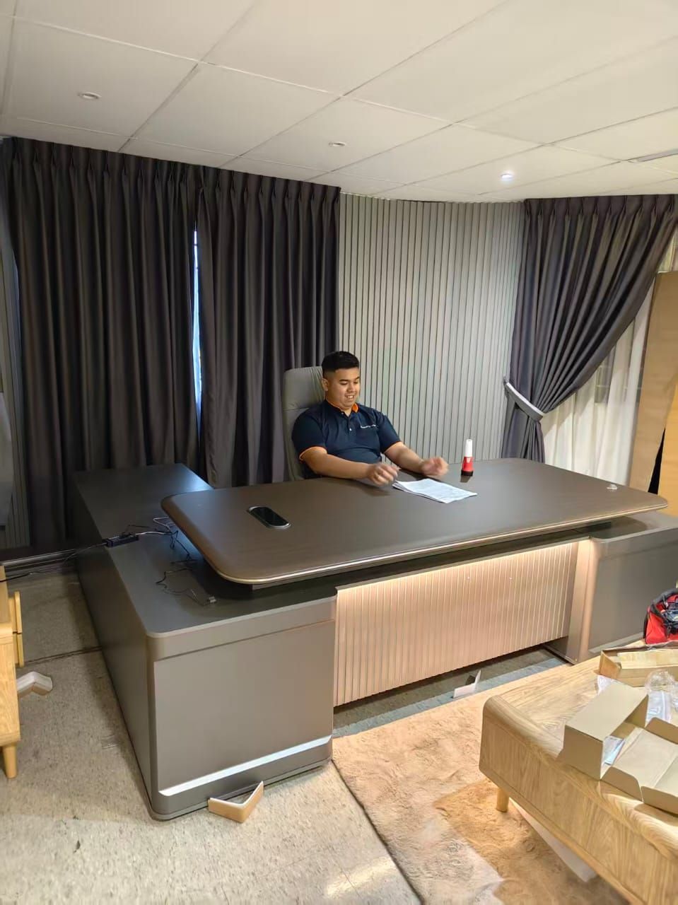 Luxury Executive Office Desk with Side Cabinet | Modern CEO Director Table | Premium Executive Office Furniture Malaysia | Penang & KL