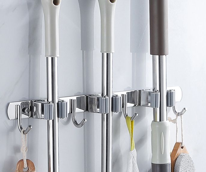 4 Clothes Hooks and 3 Broom Holder #CLH-JF20-SS