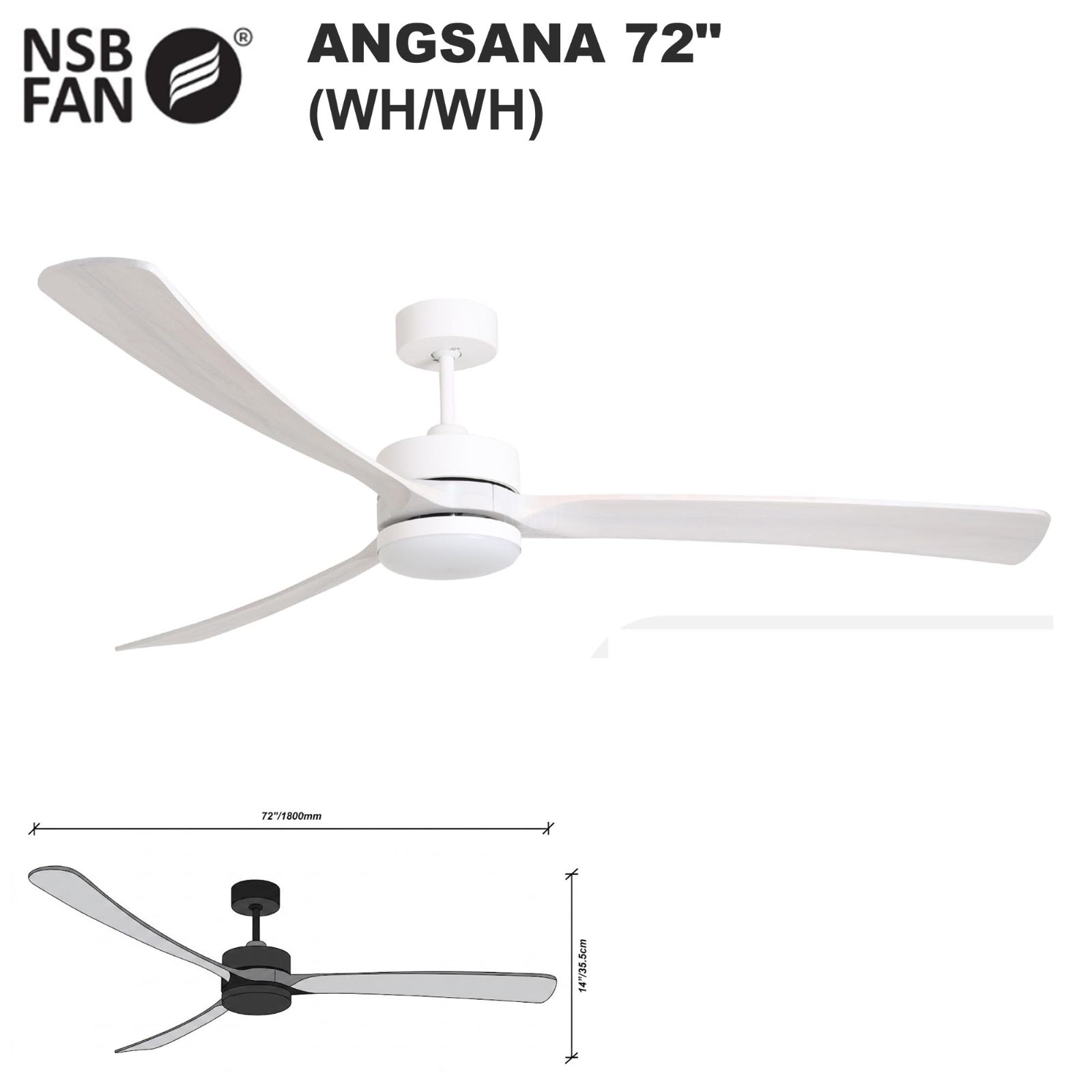 NSB ANGSANA CEILING FAN WH/WH 72"