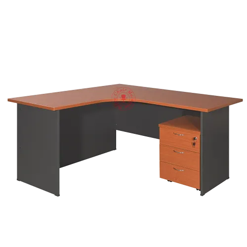 Cherry L Shape Table c/w Mobile 3D | Office Table with Drawer | Meja L Shape Cherry