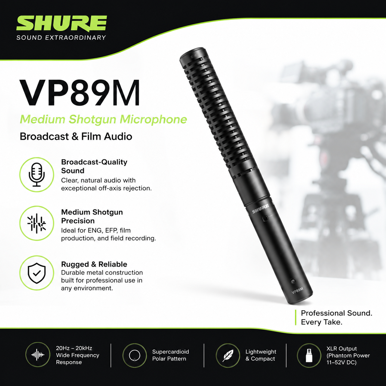 Shure VP89M Medium Shotgun Microphone — Broadcast & Film Audio