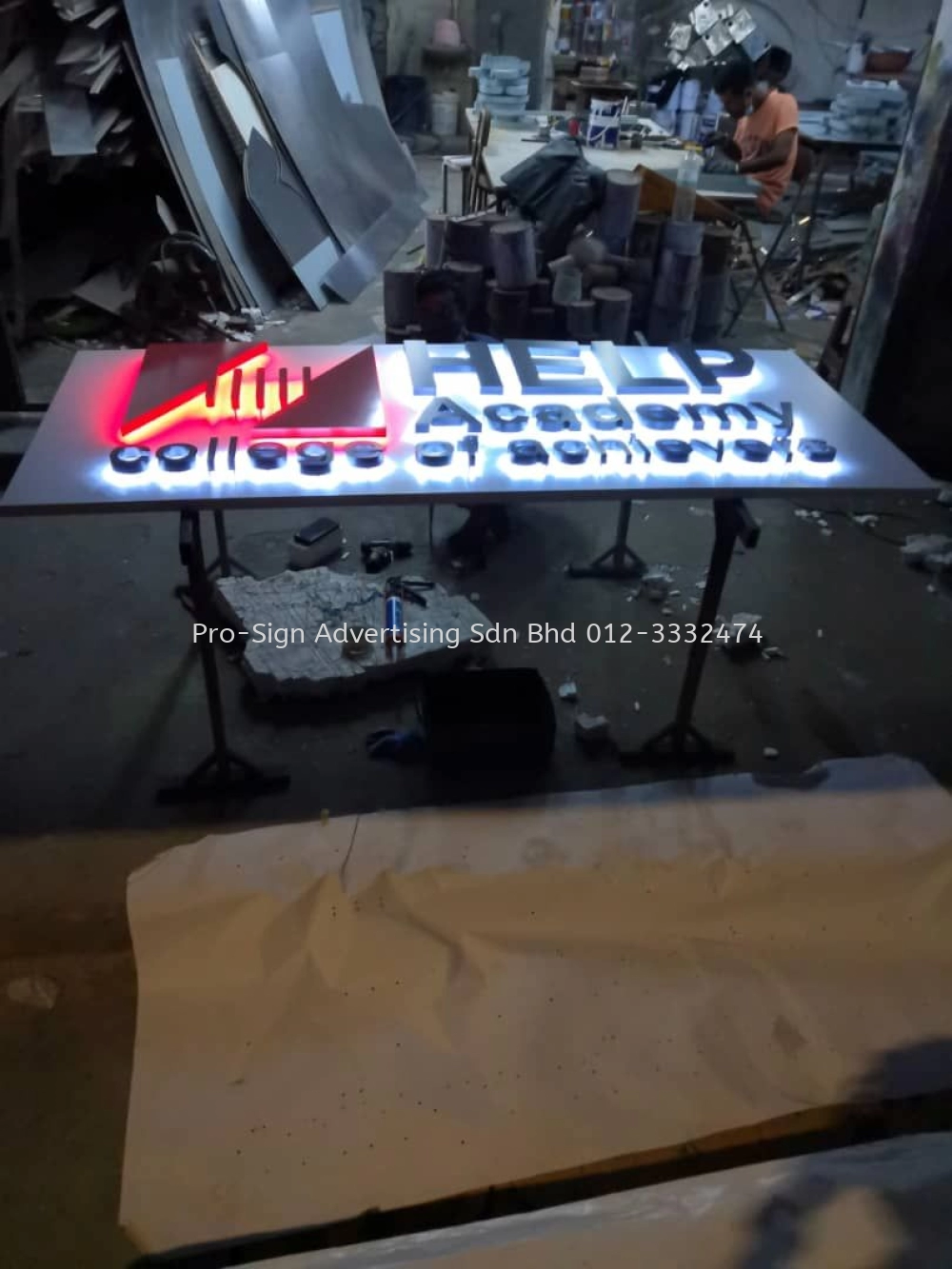 3D EG BOX UP LED BACKLIT WITH ALUMINIUM BOX UP BASE (HELP ACADEMY, 2021, KL)