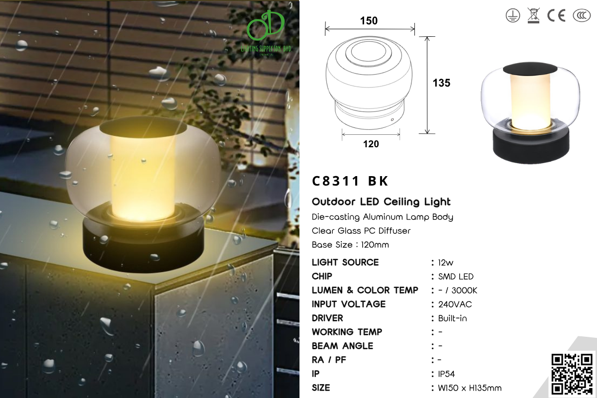 ​​​​​​​Outdoor Surface Downlight (C8311/12W BK)