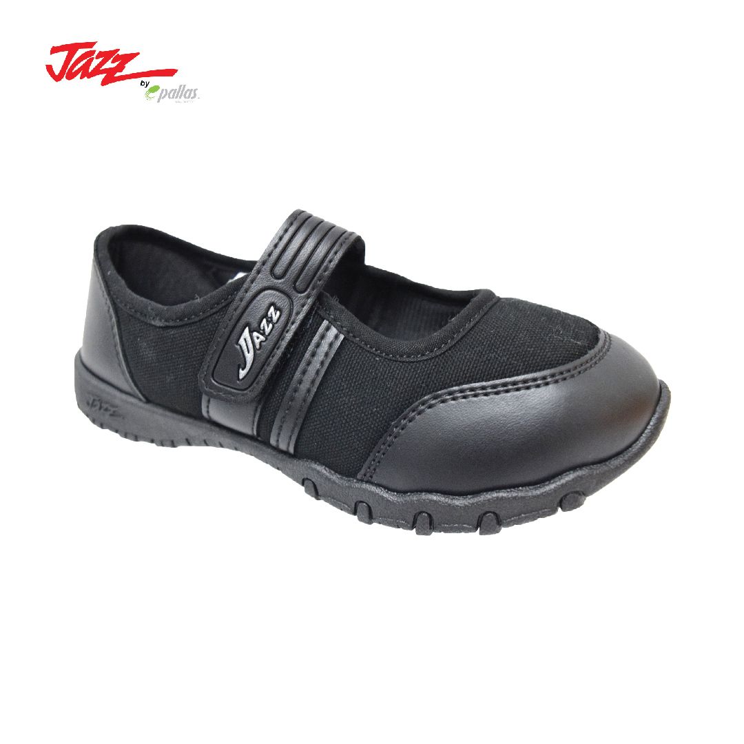VELCRO STRAP BLACK SCHOOL SHOE (204-034-BK)(MX.XN)
