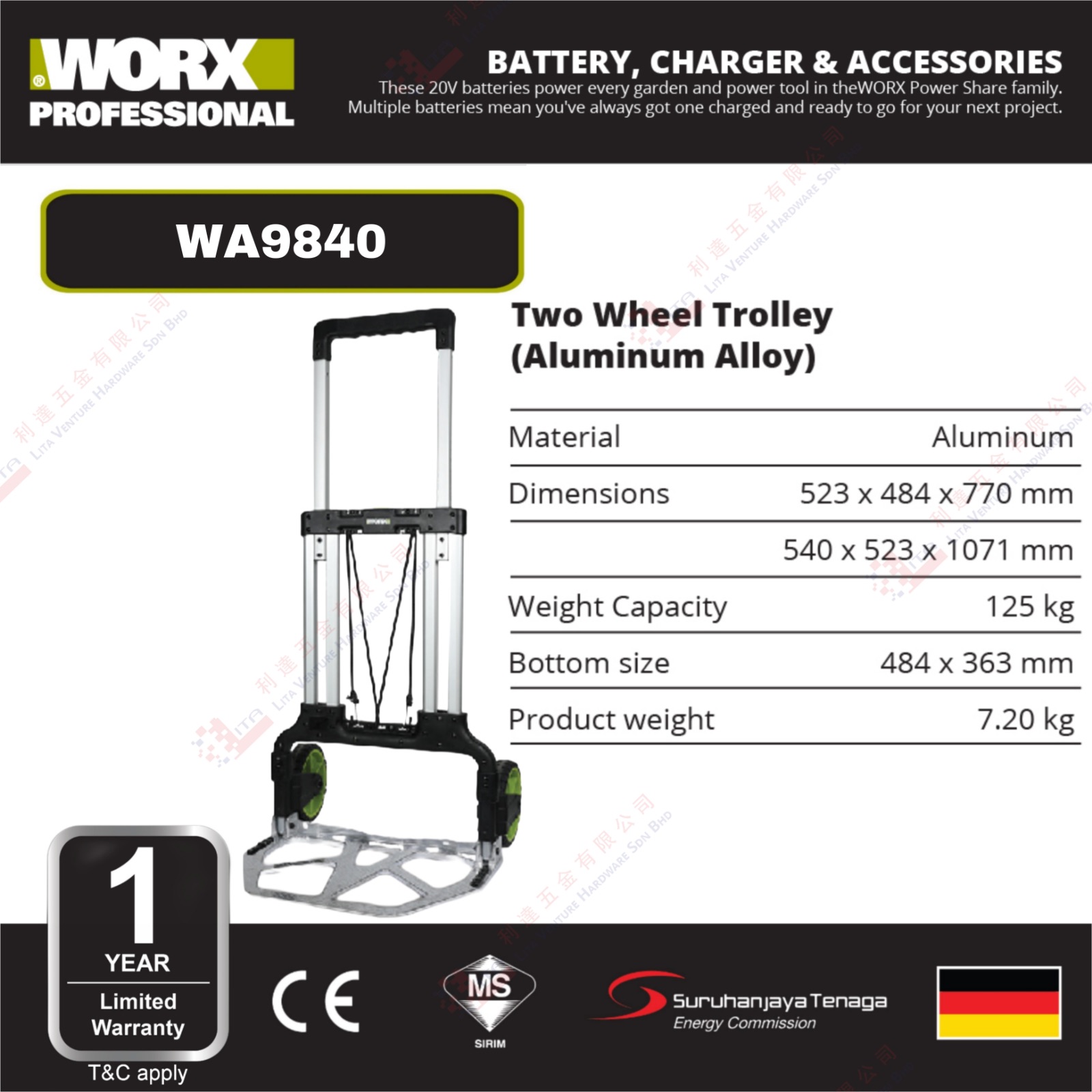 WORX BRAND TWO WHEEL TROLLEY - WA9840