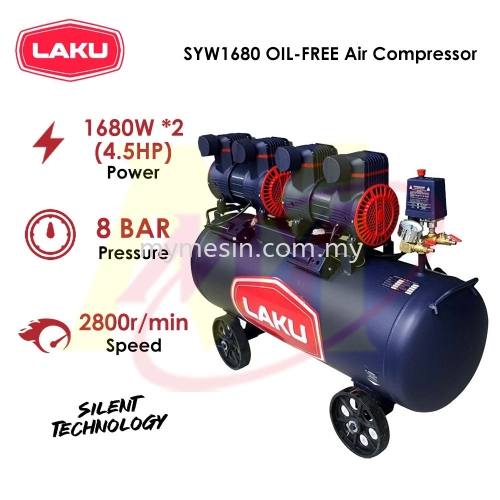 LAKU Oil Free Air Compressor SYW1680*2-100L 8Bar (4.5HP)