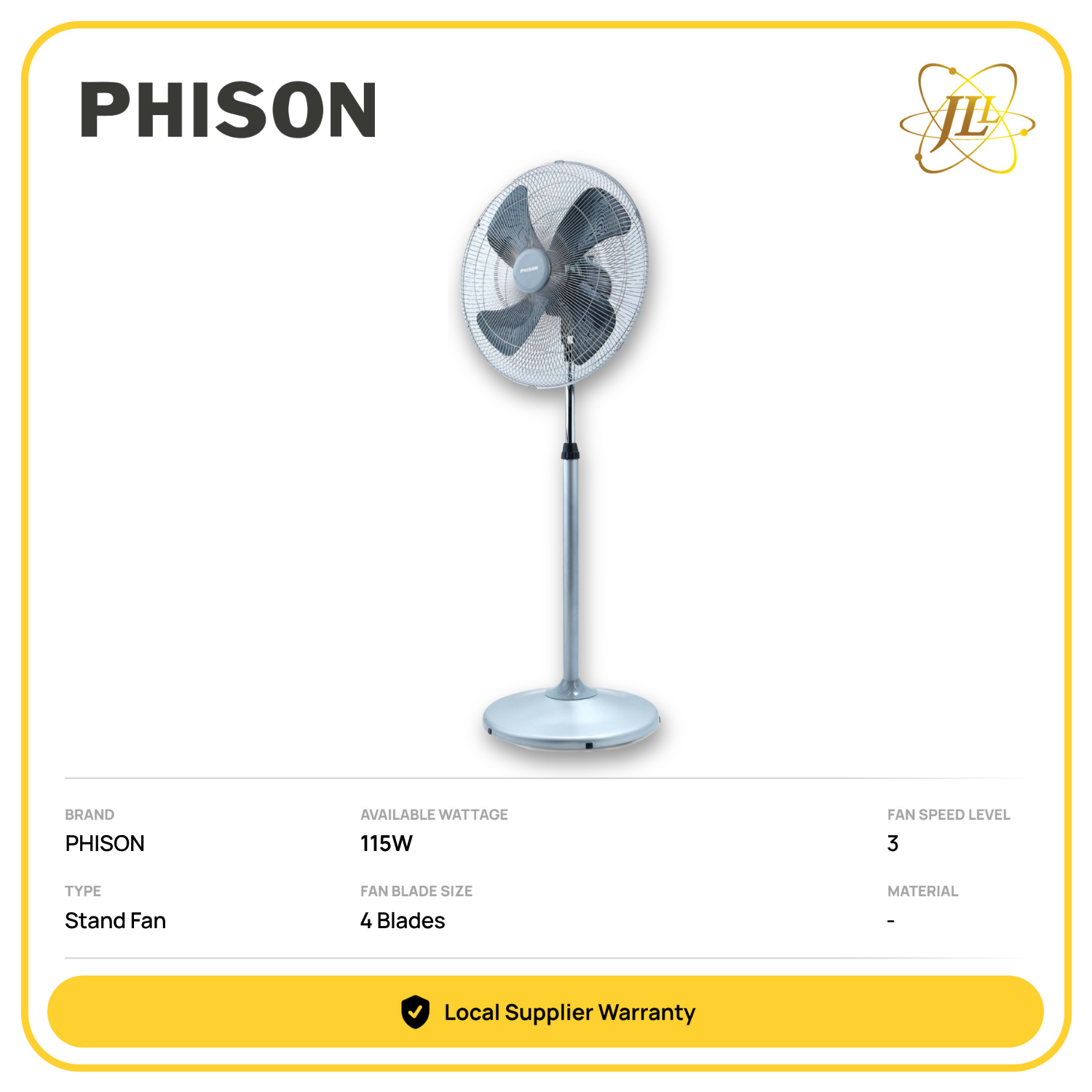 PHISON PSF-20P 4BLADES STAND FAN 20'' 240V 115W 3SPEED