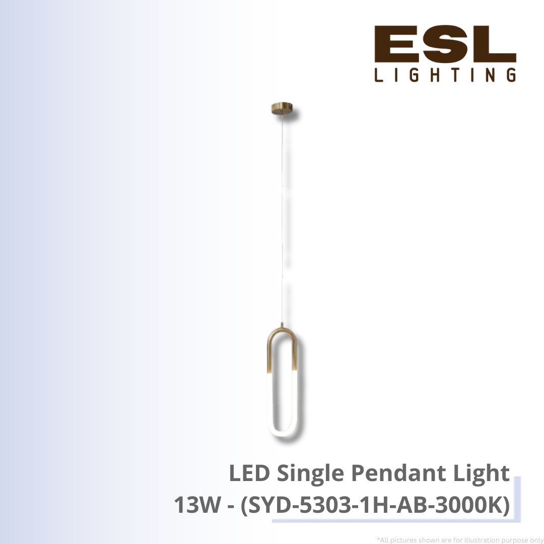 LED Single Pendant Light 13W - SYD-5303-1H-AB-3000K