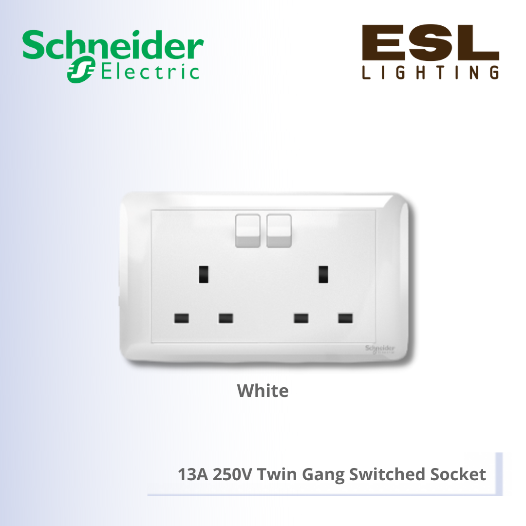 SCHNEIDER Affle Plus 13A 250V Twin Gang Switched Socket - A3GT25_WE_G11
