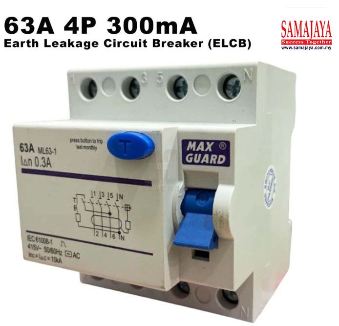 Maxguard 63A 4 Pole 0.3A/ 300mA ELCB/ RCCB