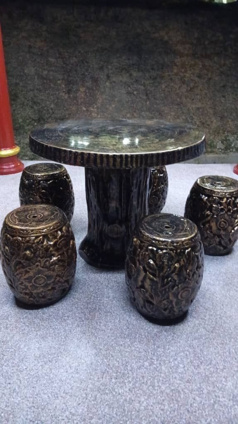 Premium Handmade Concrete Stone Table Set with Decorative Stools and Wood Finish Design | Set Meja Batu Konkrit Premium | Kerusi Taman Handmade Rekaan Kayu Antik | Deliver Penang, Bertam, Kulim, Lunas, Puchong, Kl