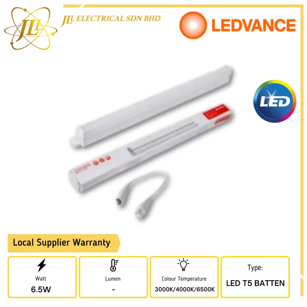 LEDVANCE LDVAL BAT600 6.5W LED T5 BATTEN (2 FEET) C/W POWER CONNECTOR [3000K/4000K/6500K]