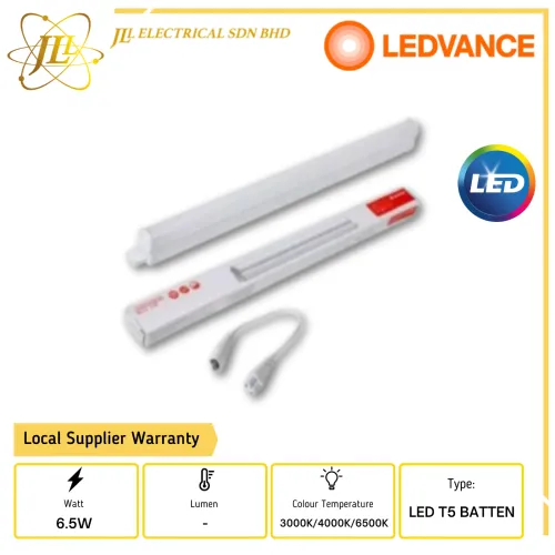 LEDVANCE LDVAL BAT600 6.5W LED T5 BATTEN (2 FEET) C/W POWER CONNECTOR [3000K/4000K/6500K]