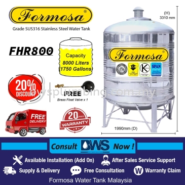 FORMOSA STAINLESS STEEL WATER TANK - FHR800 (8000L)