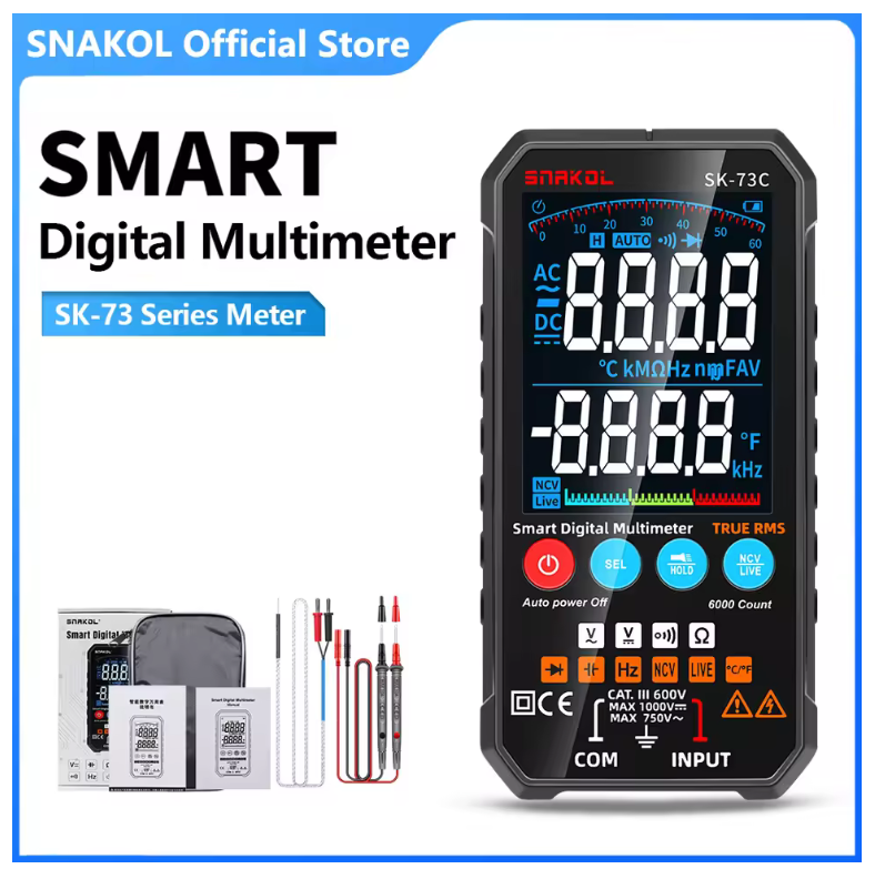 Snakol 73C Mini Digital Multimeter Smart Electrician Tester DC/AC Voltage Capacitance Ohm Diode NCV Professional Multitester