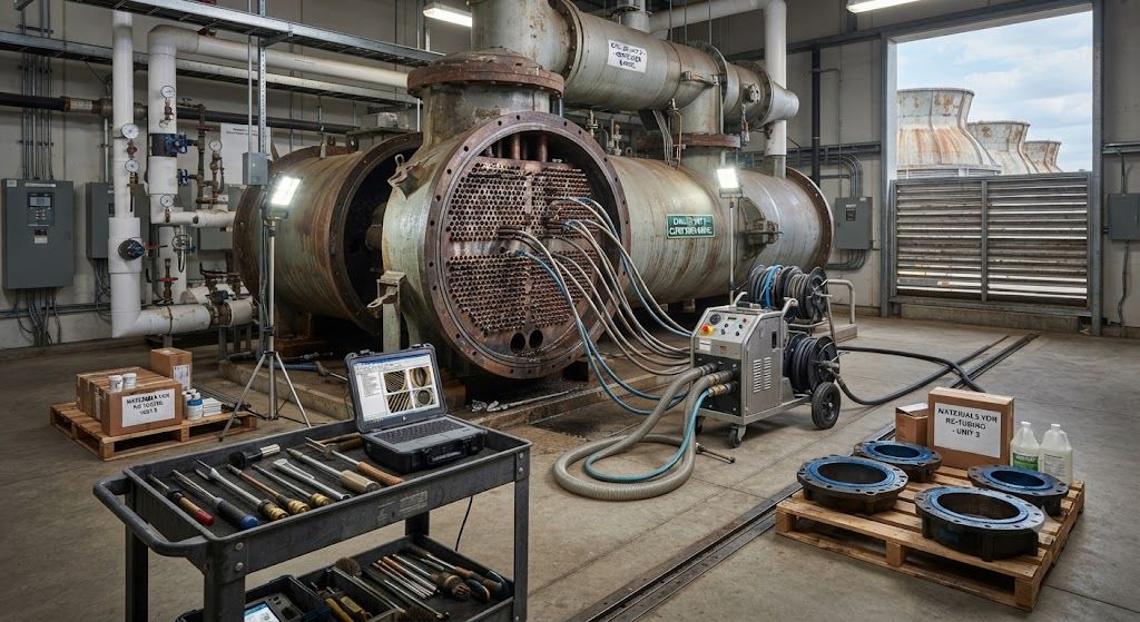 Chiller condenser tube cleaning and refurbishment