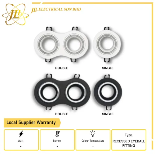 JLUX 1049 GU10/GU5.3 RECESSED EYEBALL FITTING ONLY [CUT HOLE 70MM] [SINGLE/DOUBLE] [BLACK/WHITE]