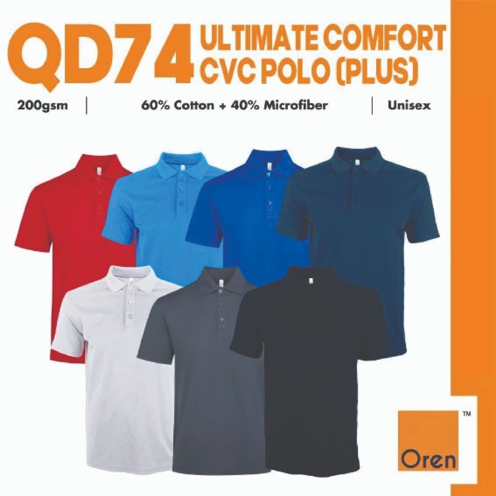 OREN SPORT QD74 ProFlex Ultimate Comfort Quick Dry CVC Polo Unisex 200gsm Antimicrobial Cool Fit Polo Mega Sale