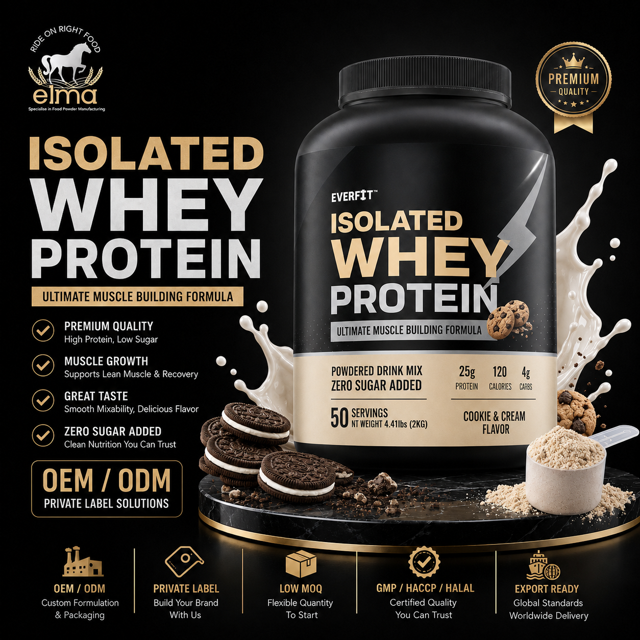 OEM Whey Protein Isolate Powder Private Label Halal High Protein Sports Nutrition Supplement Manufacturer