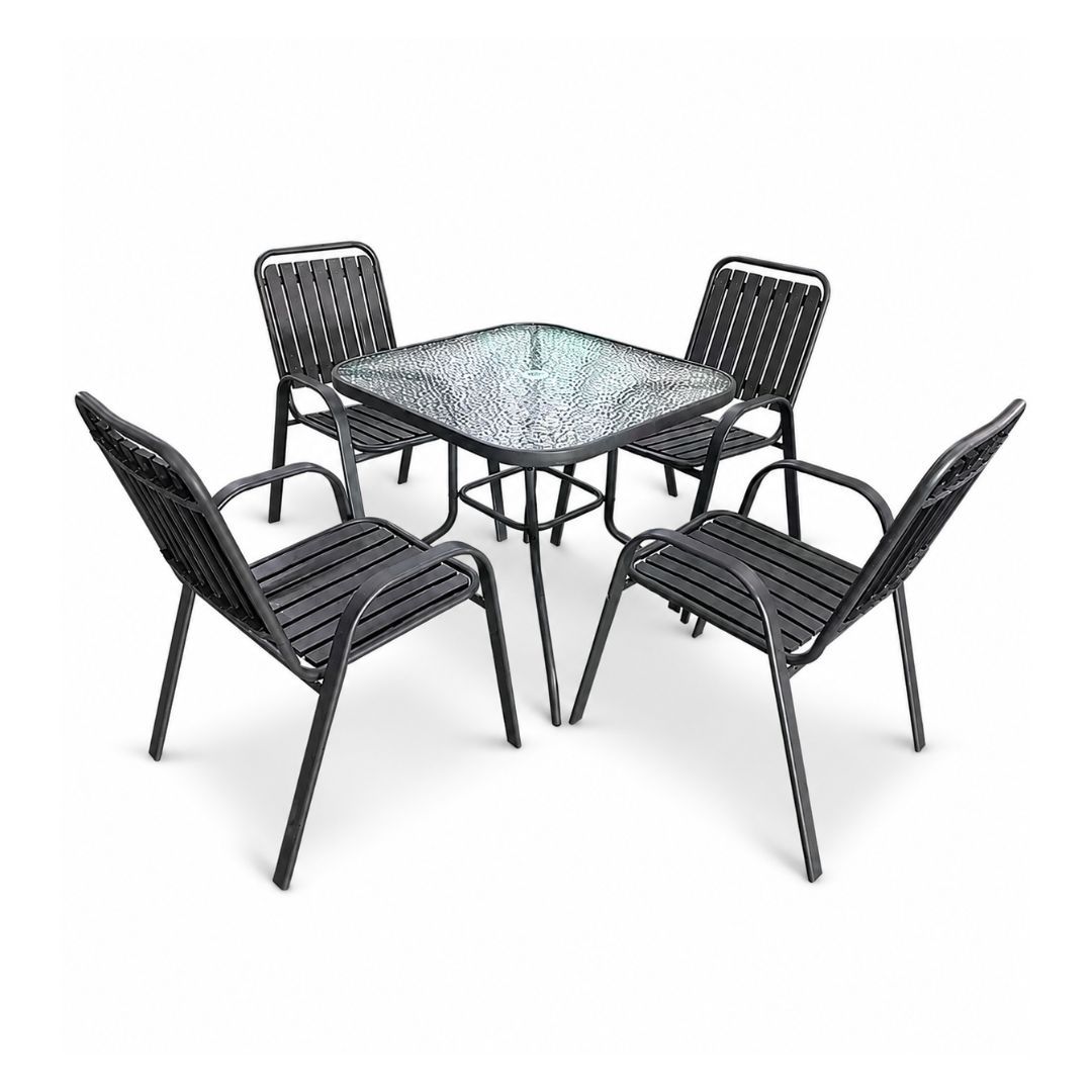 Metal Square Garden Set C/W Glass Table Top