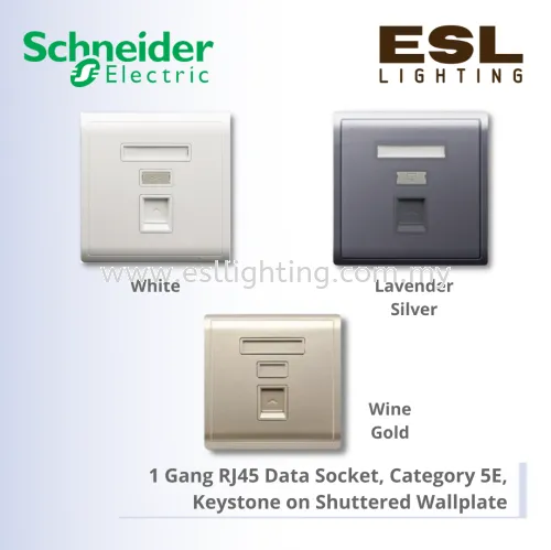 SCHNEIDER Pieno 1 Gang RJ45 Data Socket, Category 5E, Keystone on Shuttered Wallplate - E8231RJS_5_WE E8231RJS_5_LS_G1 E8231RJS_5_WG