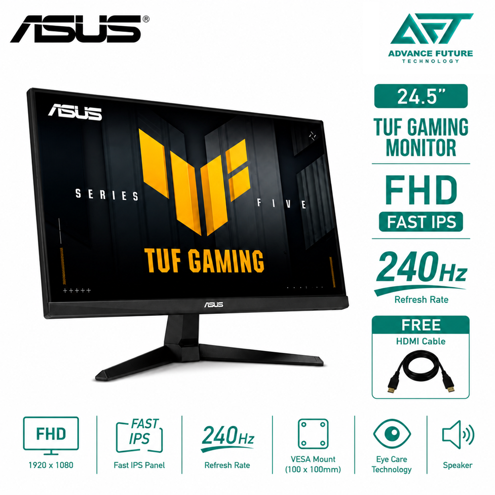 Asus TUF VG259QM5A 24.5'' FHD Fast IPS 240Hz Gaming Monitor ( Speaker, 2x HDMI, DP, Audio, 3 Years Warranty )