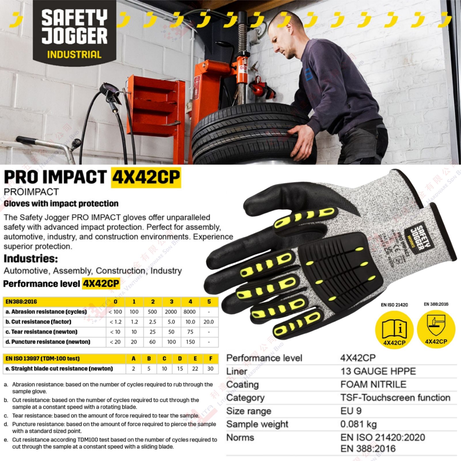 SAFETY JOGGER BRAND PRO IMPACT GLOVE - 4X42CP