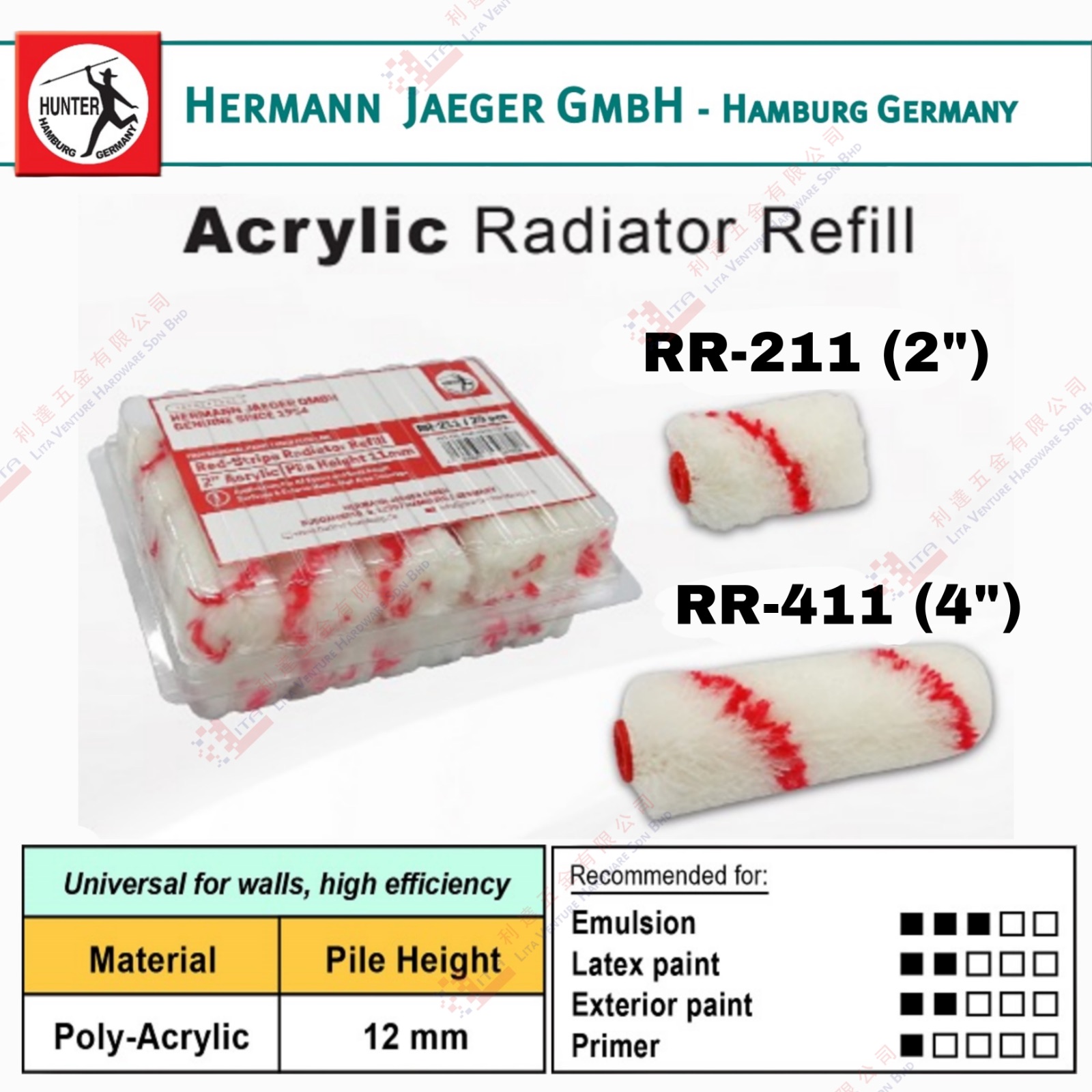 HUNTER BRAND ACRYLIC RADIATOR REFILL 2'' 4'' - RR211 RR411