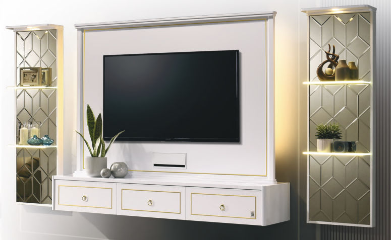 VD-1056 SET WITH MIRROR WALL TV CABINET SERIES (WALL SERIES)