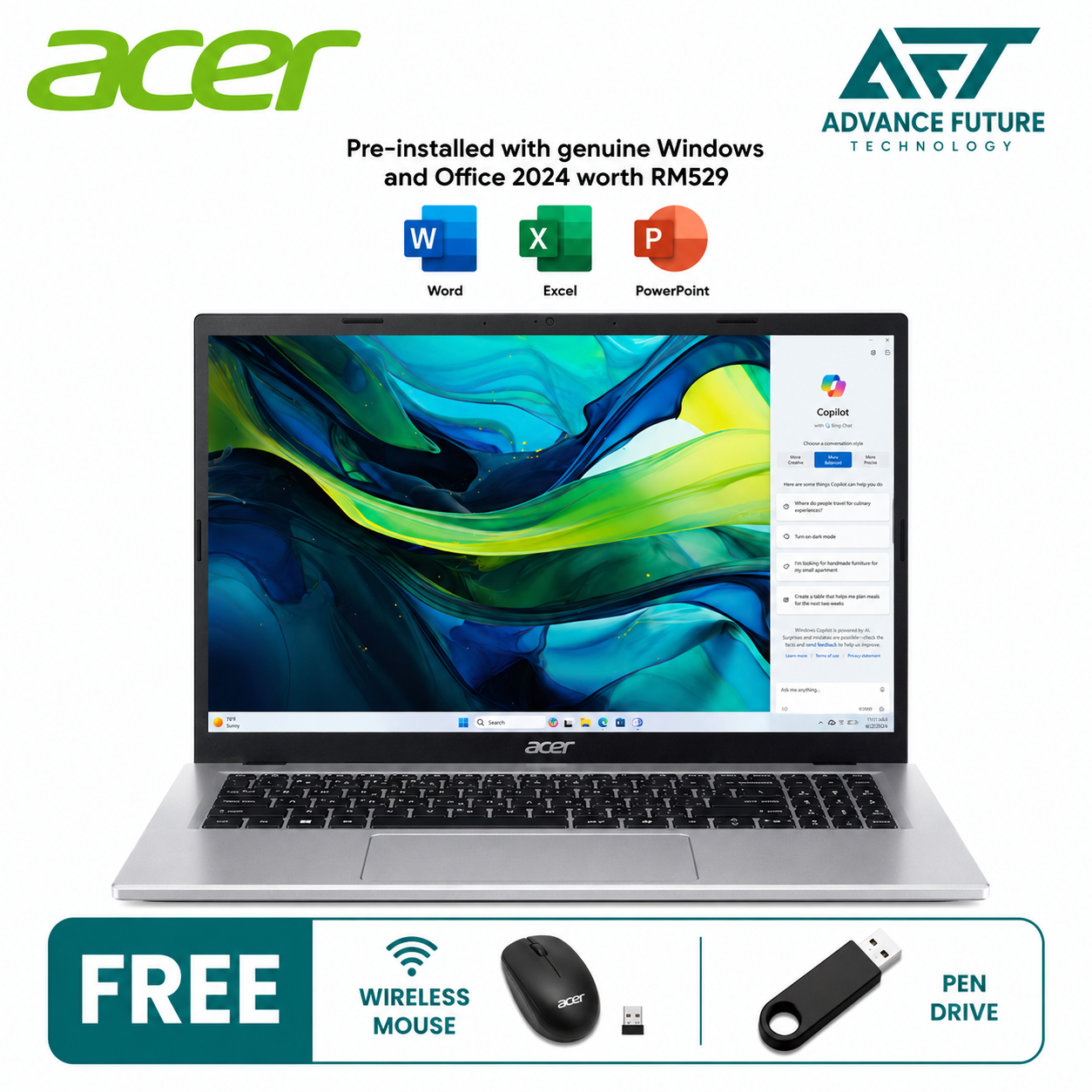 Acer Aspire Lite 15 AL15-33P-C9WF 15.6" FHD Laptop Pure Silver ( Intel Processor N150, 8GB, 512GB SSD, Intel, W11, H&S 2024&M365 )