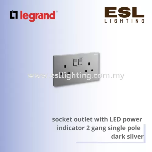 Legrand Galion™  socket outlet with LED power  indicator 2 gang single pole dark silver