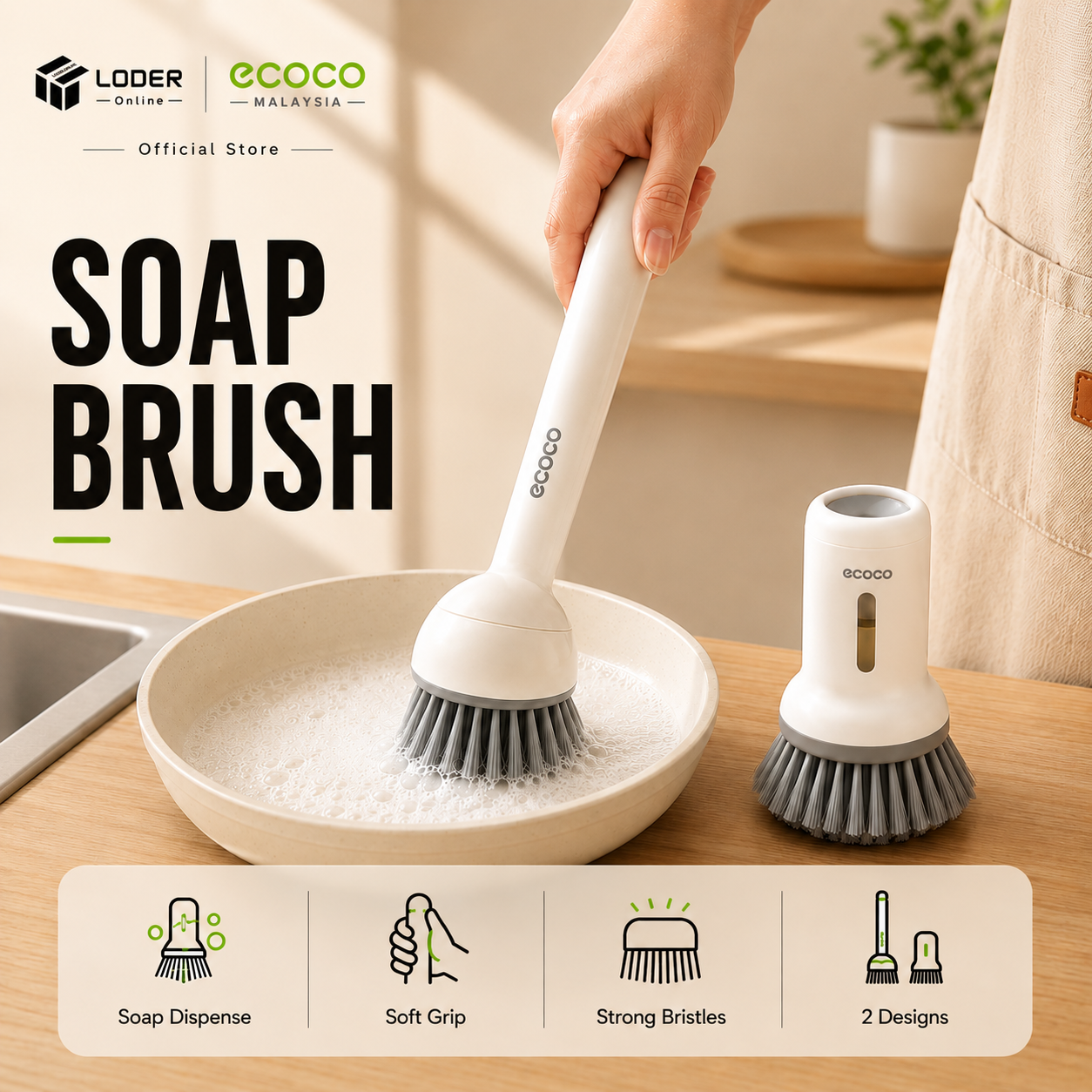 LODER ECOCO Soap Dispensing Dish Brush Kitchen Cleaning Brush Pot Pan Scrub Brush with Handle