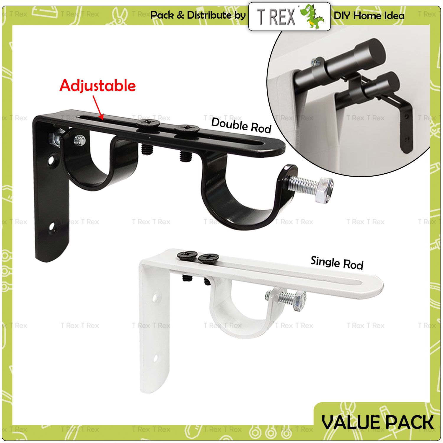 T Rex DIY Sorong Heavy Duty Curtain Rod Hanging Bracket