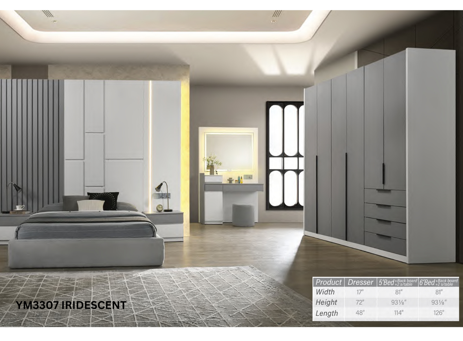 BEDROOM SET (YM 3307 IRIDESCENT)